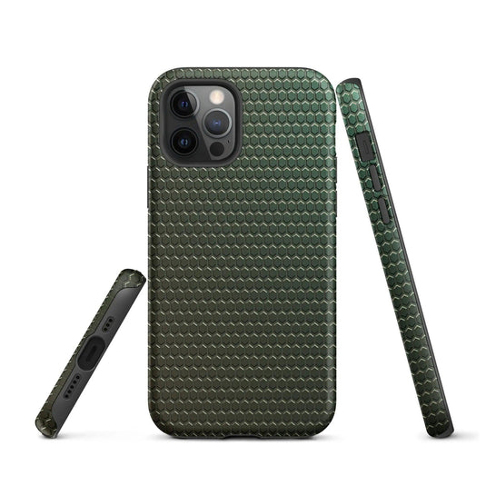 Industrial Green Rubber Grid Double Layered Impact Resistant Tough iPhone Case 3D Wrap Matte or Glossy Finish CREATIVETECH