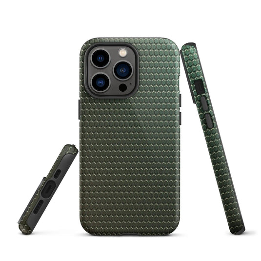 Industrial Green Rubber Grid Double Layered Impact Resistant Tough iPhone Case 3D Wrap Matte or Glossy Finish CREATIVETECH