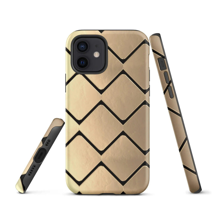 Metal Golden Grid Double Layered Impact Resistant Tough iPhone Case 3D Wrap Matte or Glossy Finish CREATIVETECH