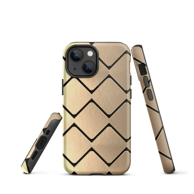 Load image into Gallery viewer, Metal Golden Grid Double Layered Impact Resistant Tough iPhone Case 3D Wrap Matte or Glossy Finish CREATIVETECH
