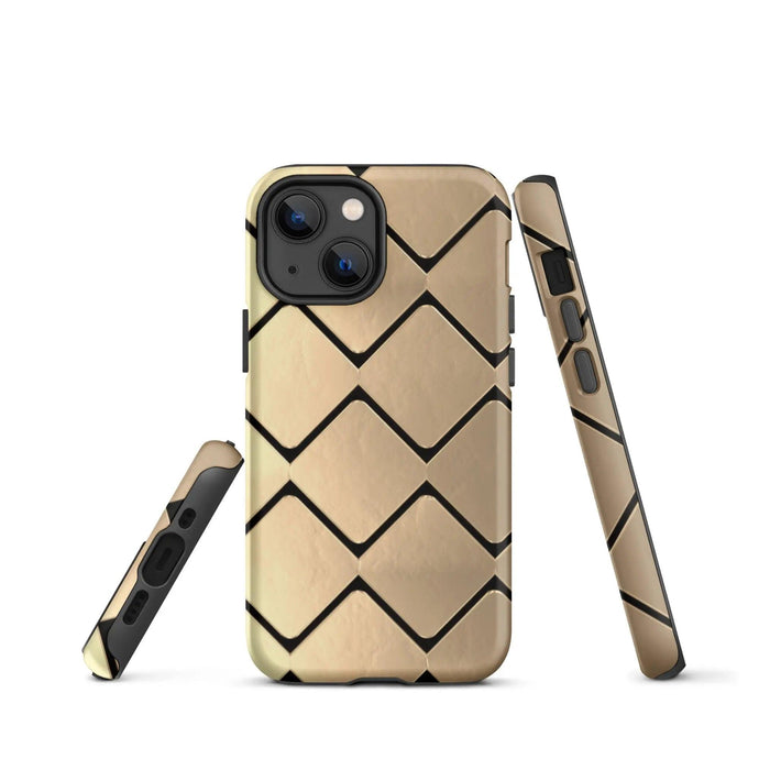 Metal Golden Grid Double Layered Impact Resistant Tough iPhone Case 3D Wrap Matte or Glossy Finish CREATIVETECH
