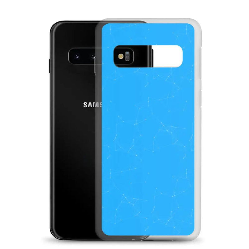 Load image into Gallery viewer, Neon Blue Cyber Polygon Flexible Clear Samsung Case Bump Resistant Corners CREATIVETECH
