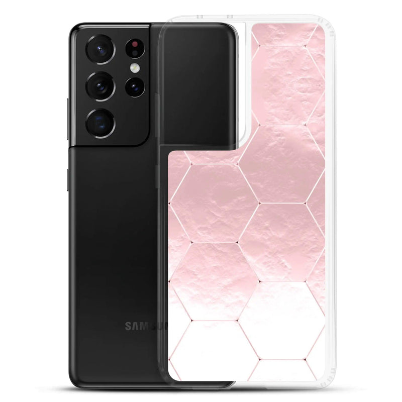 Load image into Gallery viewer, Soft Rose Gold Honeycomb Style Flexible Clear Samsung Case Bump Resistant Corners CREATIVETECH
