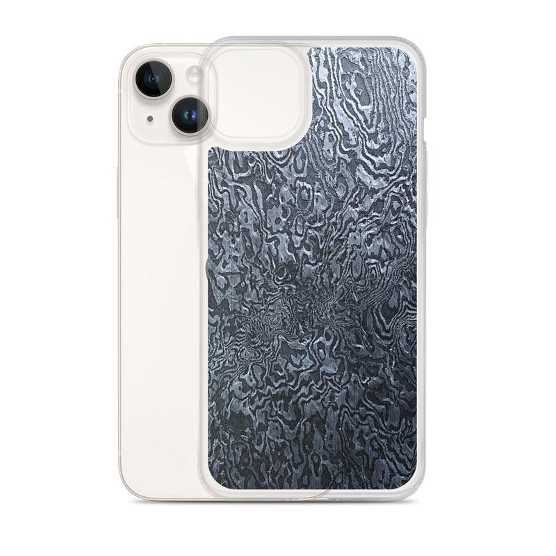 Load image into Gallery viewer, Damascus Steel Industrial Style Dark Grey Black Flexible Clear iPhone Case Bump Resistant Corners CREATIVETECH
