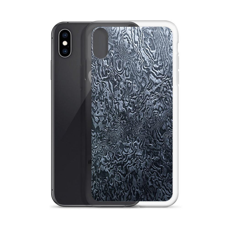 Load image into Gallery viewer, Damascus Steel Industrial Style Dark Grey Black Flexible Clear iPhone Case Bump Resistant Corners CREATIVETECH
