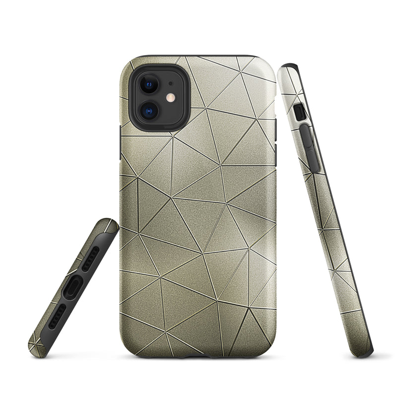 Load image into Gallery viewer, Golden Polygon Metal iPhone Case Hardshell 3D Wrap Thermal CREATIVETECH
