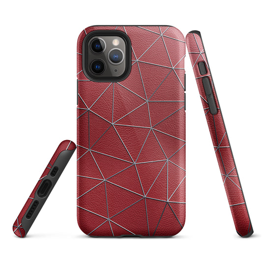 Silver Polygon Red Leather iPhone Case Hardshell 3D Wrap Thermal CREATIVETECH