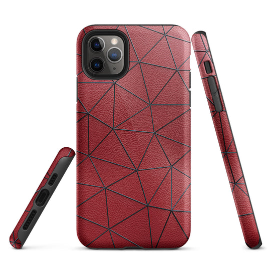 Black Polygon Red Leather iPhone Case Hardshell 3D Wrap Thermal CREATIVETECH