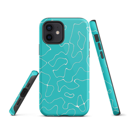 Abstract Organic Marine Blue Green Colorful Hardshell iPhone Case Double Layer Impact Resistant Tough 3D Wrap Matte or Glossy Finish CREATIVETECH