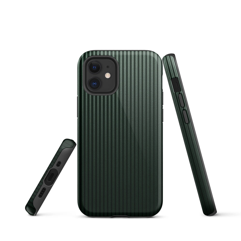 Load image into Gallery viewer, Dark Green Carbon Fiber Striped iPhone Case Hardshell 3D Wrap Thermal Plain Color CREATIVETECH
