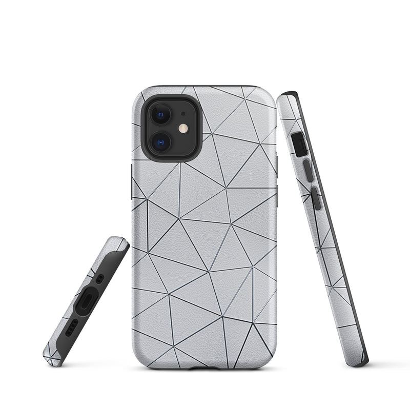 Load image into Gallery viewer, Silver Polygon White Leather iPhone Case Hardshell 3D Wrap Thermal CREATIVETECH
