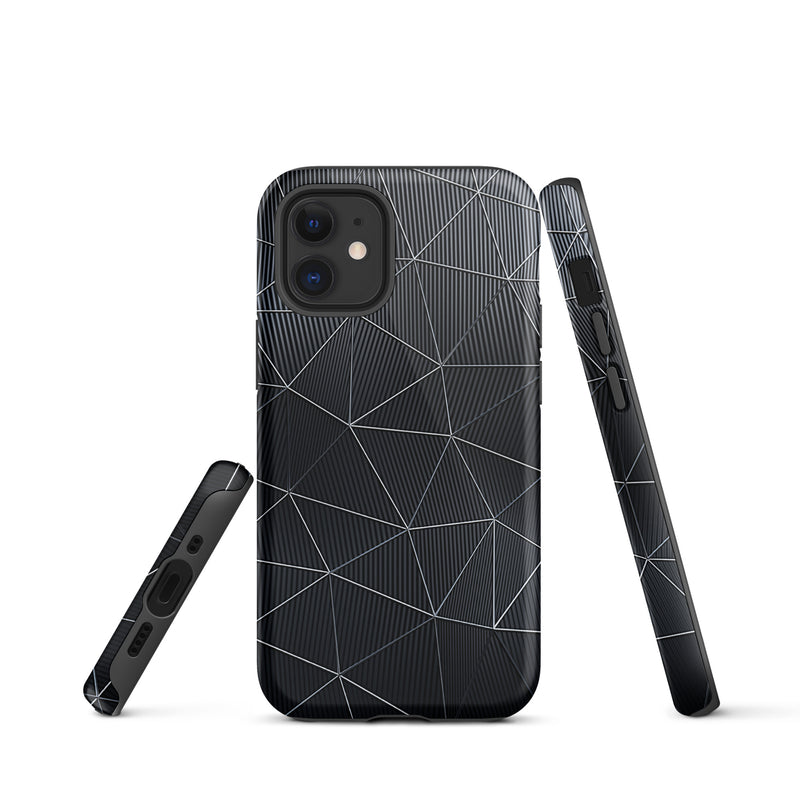 Load image into Gallery viewer, Silver Polygon Black Fiber Striped iPhone Case Hardshell 3D Wrap Thermal CREATIVETECH
