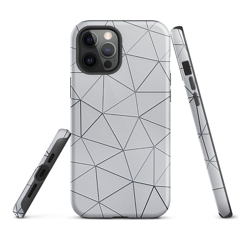 Load image into Gallery viewer, Silver Polygon White Leather iPhone Case Hardshell 3D Wrap Thermal CREATIVETECH
