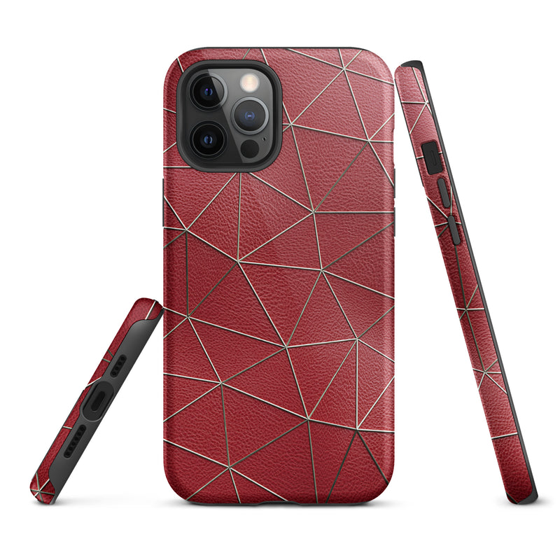 Load image into Gallery viewer, Golden Polygon Red Leather iPhone Case Hardshell 3D Wrap Thermal CREATIVETECH
