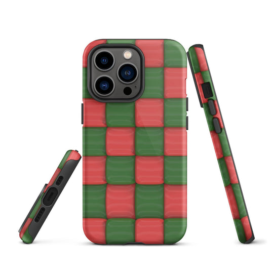 Red Green Chess Board Colorful Hardshell iPhone Case Double Layer Impact Resistant Tough 3D Wrap CREATIVETECH