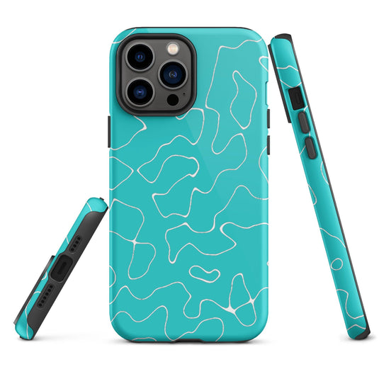 Abstract Organic Marine Blue Green Colorful Hardshell iPhone Case Double Layer Impact Resistant Tough 3D Wrap Matte or Glossy Finish CREATIVETECH