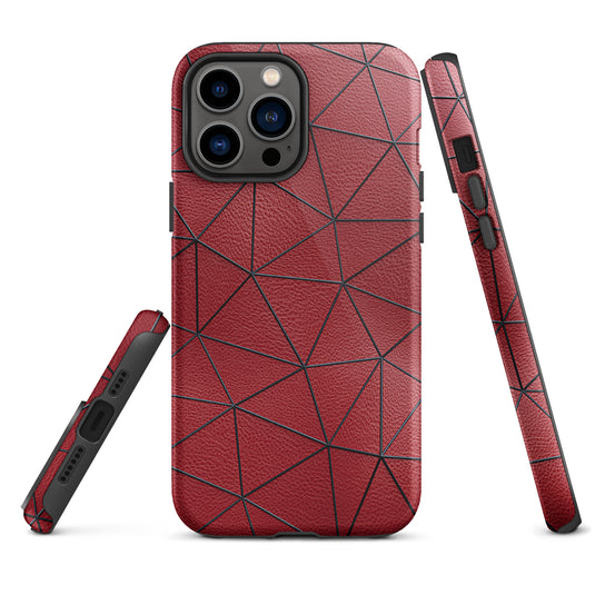 Black Polygon Red Leather iPhone Case Hardshell 3D Wrap Thermal CREATIVETECH