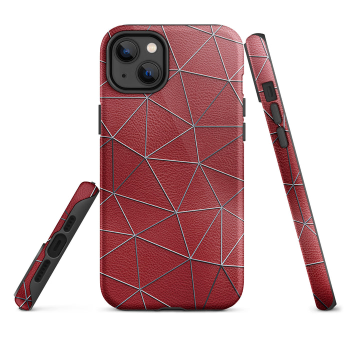 Silver Polygon Red Leather iPhone Case Hardshell 3D Wrap Thermal CREATIVETECH