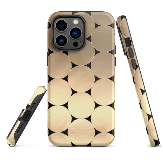 Golden Metal Oval iPhone Case Double Layer Impact Resistant Tough 3D Wrap Matte or Glossy Finish CREATIVETECH