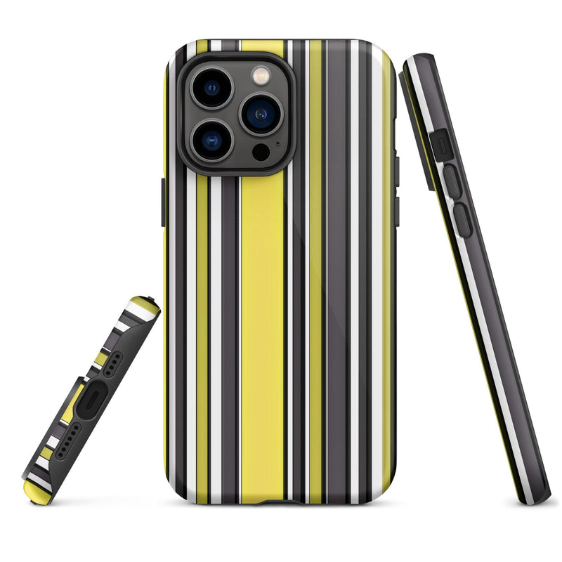 Load image into Gallery viewer, Yellow Black White Ribbed Colorful iPhone Case Double Layer Impact Resistant Tough 3D Wrap Matte or Glossy Finish CREATIVETECH
