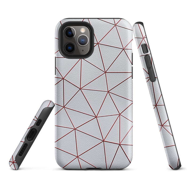 Load image into Gallery viewer, Polygon White Red Leather iPhone Case Hardshell 3D Wrap Thermal CREATIVETECH
