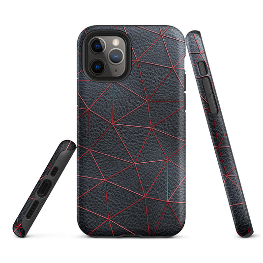 Red Polygon Black Leather iPhone Case Hardshell 3D Wrap Thermal CREATIVETECH