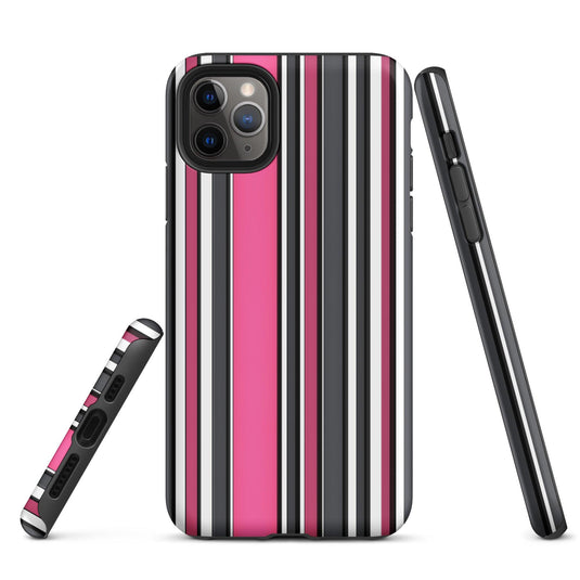 Pink White Black Striped Colorful Hardshell iPhone Case Double Layer Impact Resistant Tough 3D Wrap Matte or Glossy Finish CREATIVETECH
