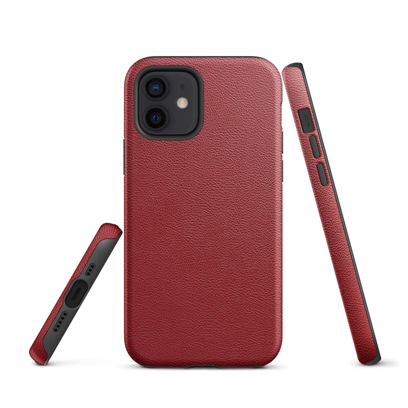 Load image into Gallery viewer, Red Leather iPhone Case Double Layer Impact Resistant Tough 3D Wrap Matte or Glossy Finish CREATIVETECH
