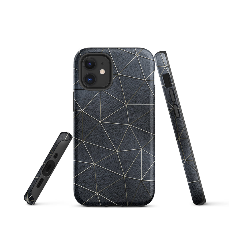Load image into Gallery viewer, Golden Polygon Black Leather iPhone Case Hardshell 3D Wrap Thermal CREATIVETECH
