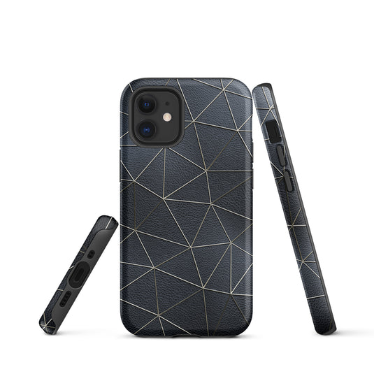 Golden Polygon Black Leather iPhone Case Hardshell 3D Wrap Thermal CREATIVETECH