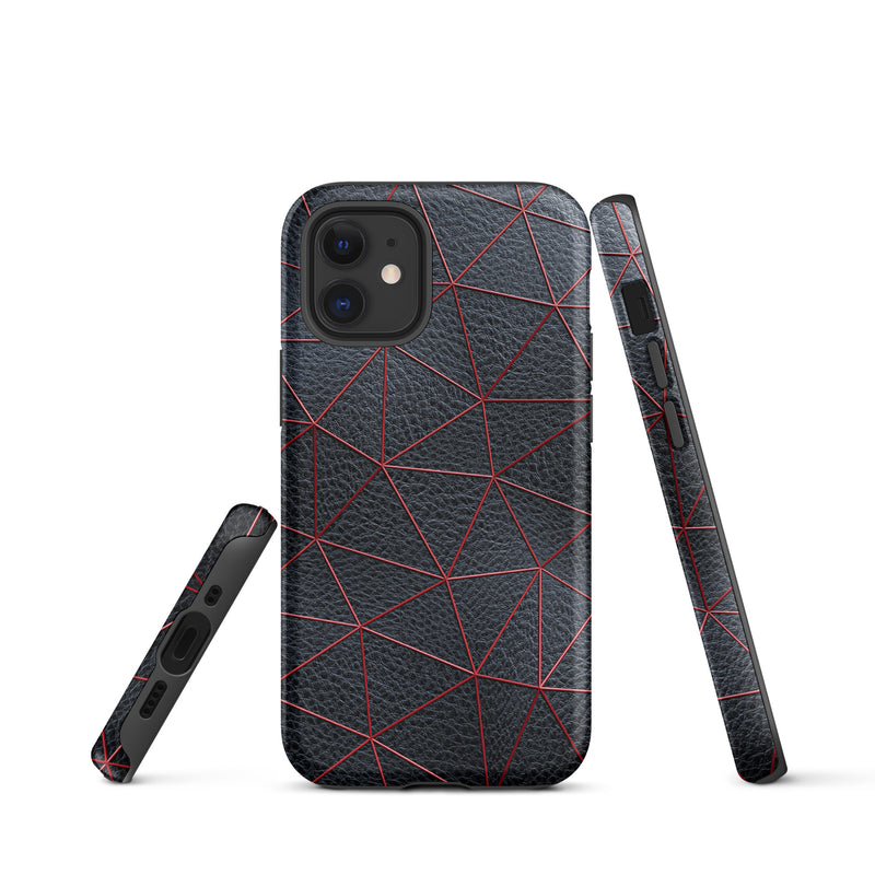 Load image into Gallery viewer, Red Polygon Black Leather iPhone Case Hardshell 3D Wrap Thermal CREATIVETECH
