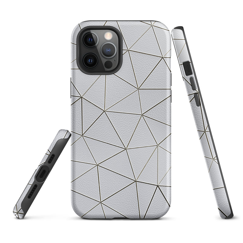Load image into Gallery viewer, Golden Polygon White Leather iPhone Case Hardshell 3D Wrap Thermal CREATIVETECH
