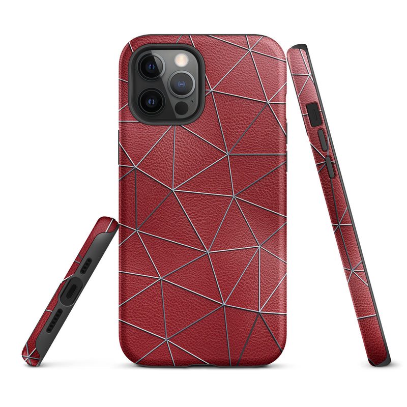 Load image into Gallery viewer, Silver Polygon Red Leather iPhone Case Hardshell 3D Wrap Thermal CREATIVETECH
