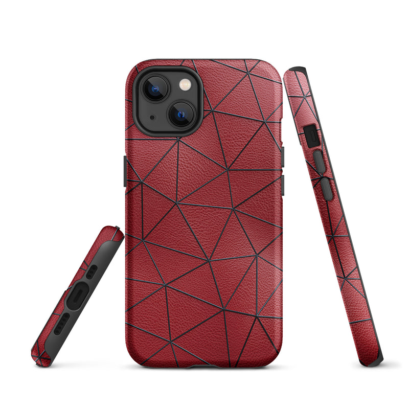 Load image into Gallery viewer, Black Polygon Red Leather iPhone Case Hardshell 3D Wrap Thermal CREATIVETECH
