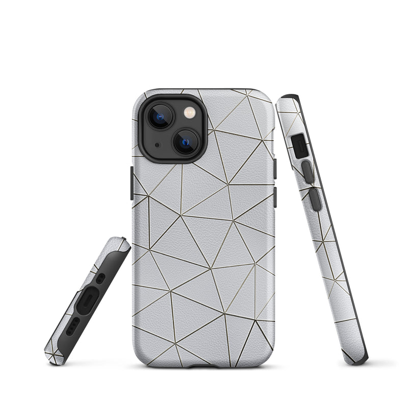 Load image into Gallery viewer, Golden Polygon White Leather iPhone Case Hardshell 3D Wrap Thermal CREATIVETECH
