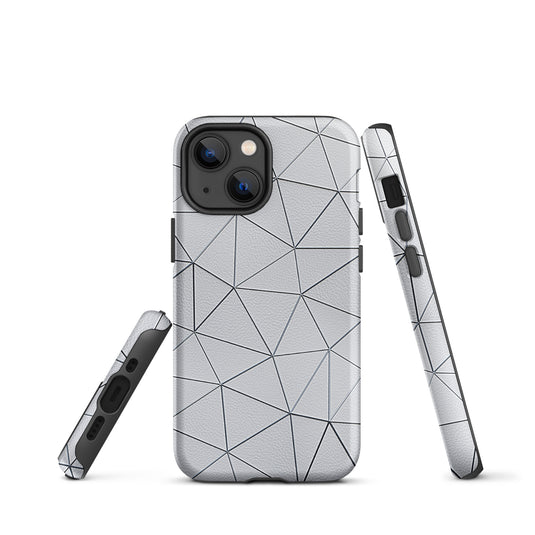Silver Polygon White Leather iPhone Case Hardshell 3D Wrap Thermal CREATIVETECH