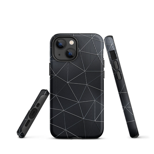 Silver Polygon Black Fiber Striped iPhone Case Hardshell 3D Wrap Thermal CREATIVETECH