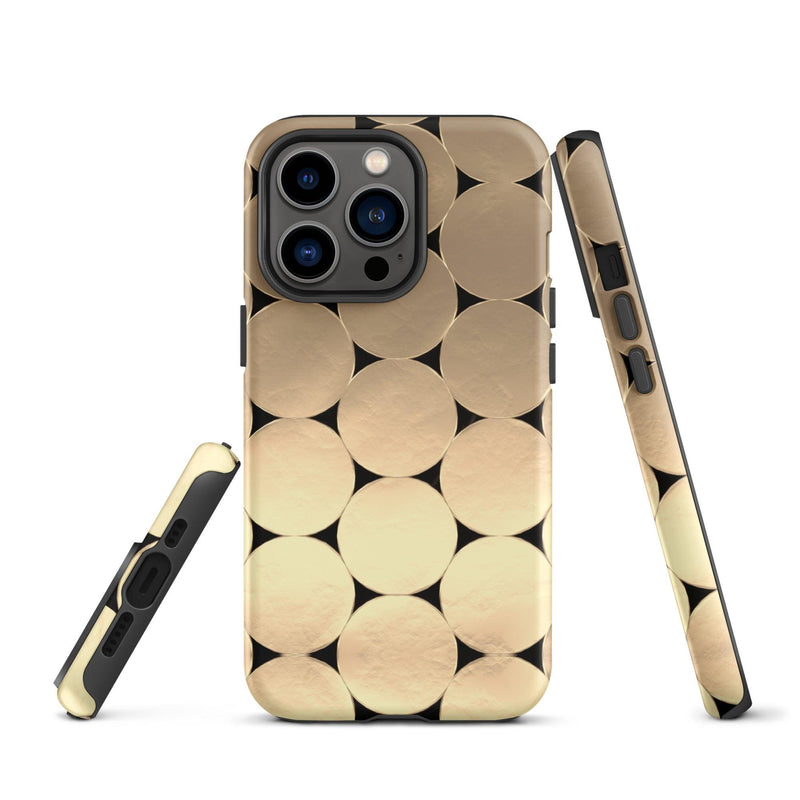 Load image into Gallery viewer, Golden Metal Oval iPhone Case Double Layer Impact Resistant Tough 3D Wrap Matte or Glossy Finish CREATIVETECH
