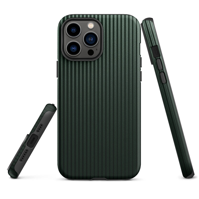 Load image into Gallery viewer, Dark Green Carbon Fiber Striped iPhone Case Hardshell 3D Wrap Thermal Plain Color CREATIVETECH
