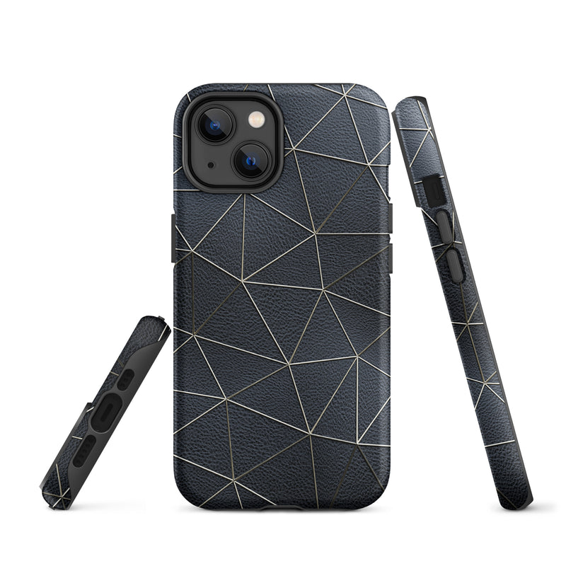 Load image into Gallery viewer, Golden Polygon Black Leather iPhone Case Hardshell 3D Wrap Thermal CREATIVETECH
