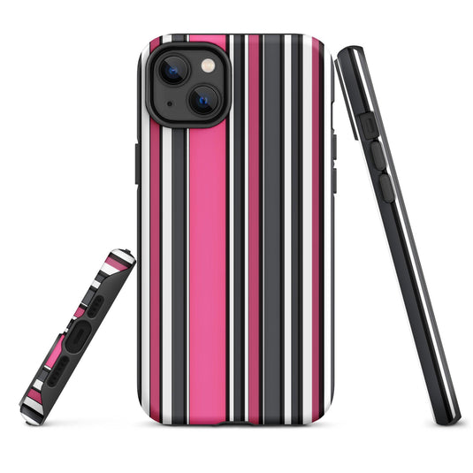 Pink White Black Striped Colorful Hardshell iPhone Case Double Layer Impact Resistant Tough 3D Wrap Matte or Glossy Finish CREATIVETECH