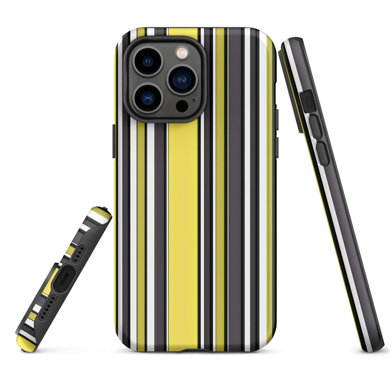 Load image into Gallery viewer, Yellow Black White Ribbed Colorful iPhone Case Double Layer Impact Resistant Tough 3D Wrap Matte or Glossy Finish CREATIVETECH
