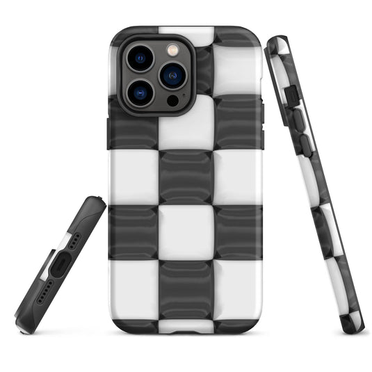 Classic Black White Chess Board Colorful Hardshell iPhone Case Double Layer Impact Resistant Tough 3D Wrap CREATIVETECH