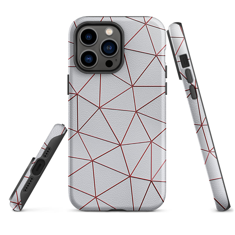 Load image into Gallery viewer, Polygon White Red Leather iPhone Case Hardshell 3D Wrap Thermal CREATIVETECH
