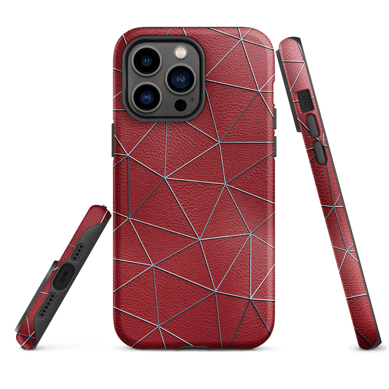 Load image into Gallery viewer, Silver Polygon Red Leather iPhone Case Hardshell 3D Wrap Thermal CREATIVETECH
